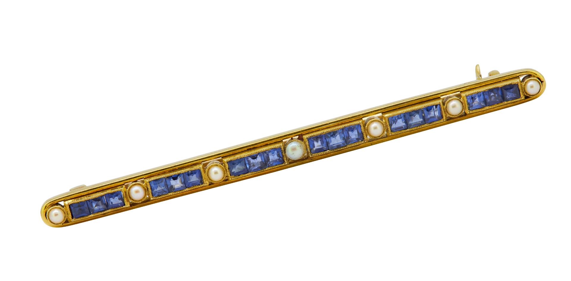 SAPPHIRE AND PEARL BAR BROOCH