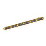 SAPPHIRE AND PEARL BAR BROOCH