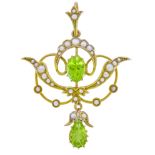ANTIQUE VICTORIAN PEARL AND PERIDOT PENDANT