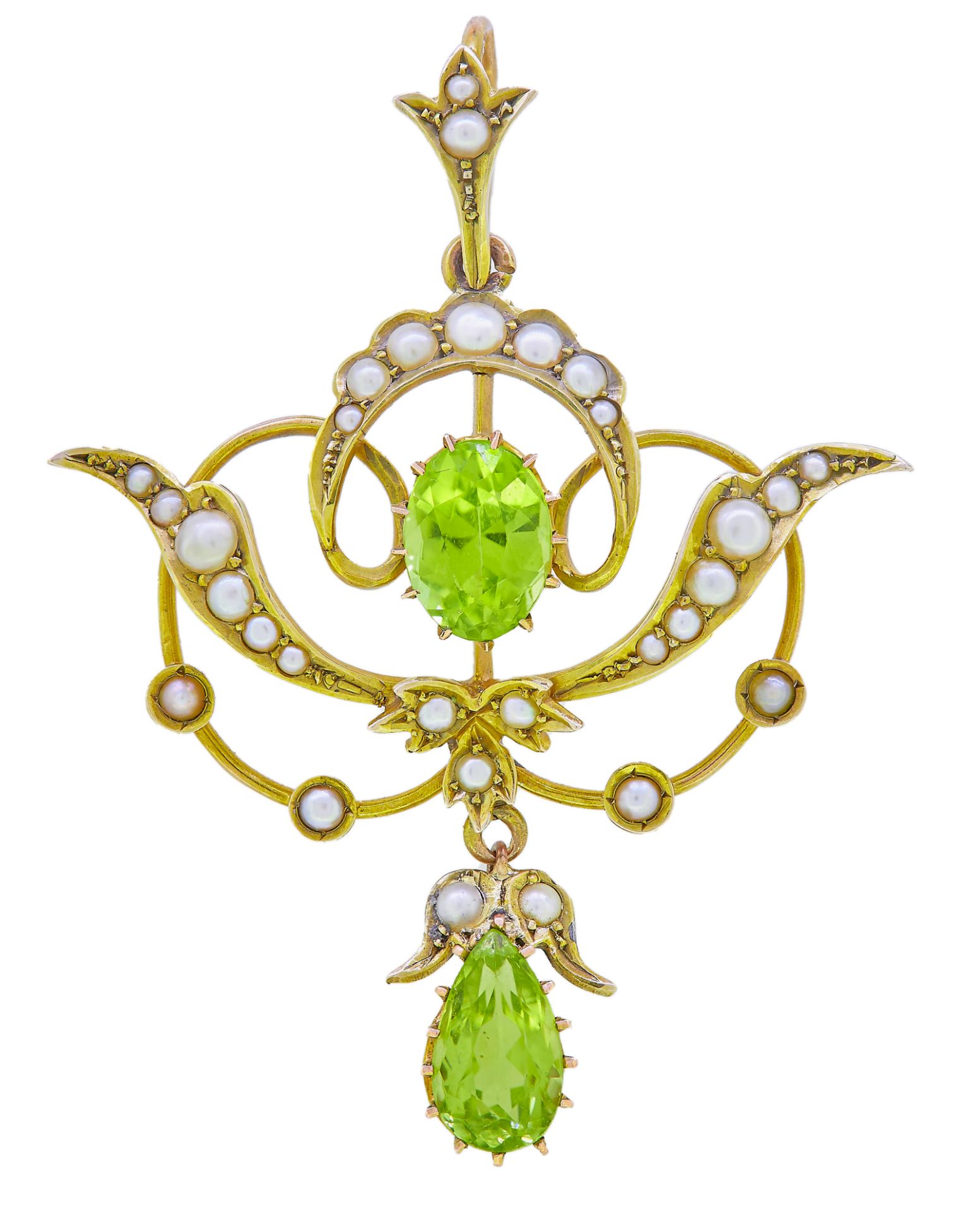 ANTIQUE VICTORIAN PEARL AND PERIDOT PENDANT