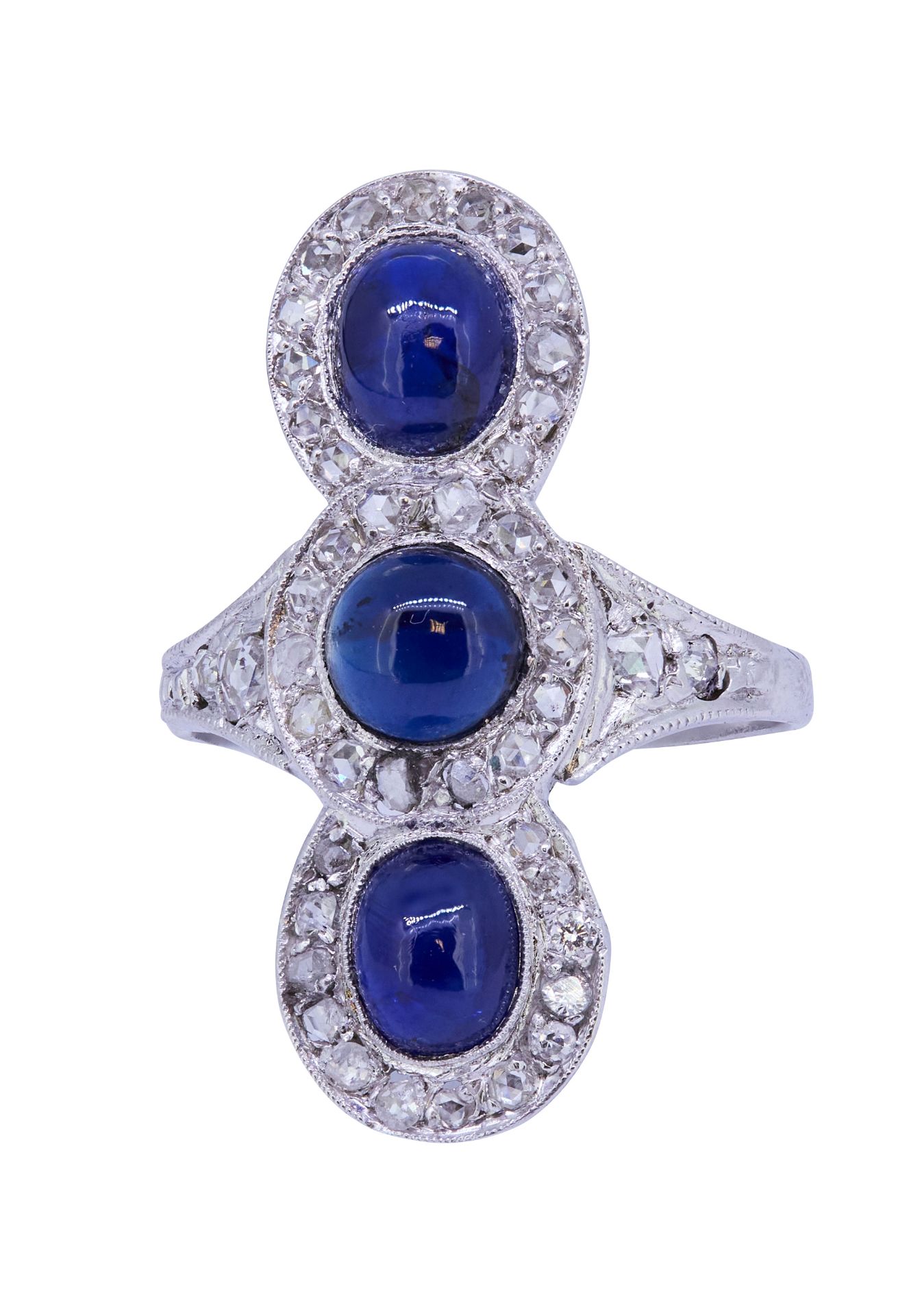 ANTIQUE DIAMOND SAPPHIRE TRIPLE CLUSTER RING