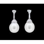 IMPORTANT PAIR OF DIAMOND AND CULTURED PEARL EARRINGS