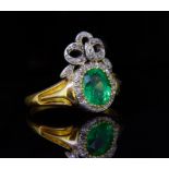 ANTIQUE EMERALD AND DIAMOND CLUSTER RING