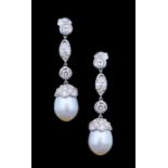 IMPORTANT PAIR OF SOUTH SEA CULTURED PEARL AND DIAMOND DROP EARRINGS