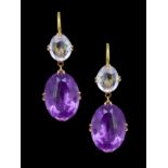 A PAIR OF AMETHYST AND ROCK CRYSTAL DROP EARRINGS