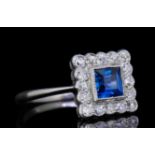 SAPPHIRE AND DIAMOND SQUARE CLUSTER RING