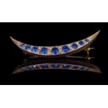 ANTIQUE SAPPHIRE AND DIAMOND CRESCENT BROOCH