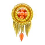 ANTIQUE VICTORIAN CORAL DROP BROOCH