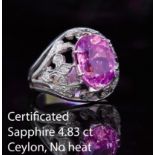 4.83 CT. CEYLON PINK SAPPHIRE AND DIAMOND DRESS RING