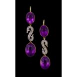 PAIR OF DIAMOND AND AMETHYST DROP EARRINGS