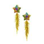 STERN, PAIR OF MULTI GEMSTONE STAR DROP EARRINGS