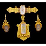 ANTIQUE VICTORIAN BROOCH, PENDANT AND EARING SET