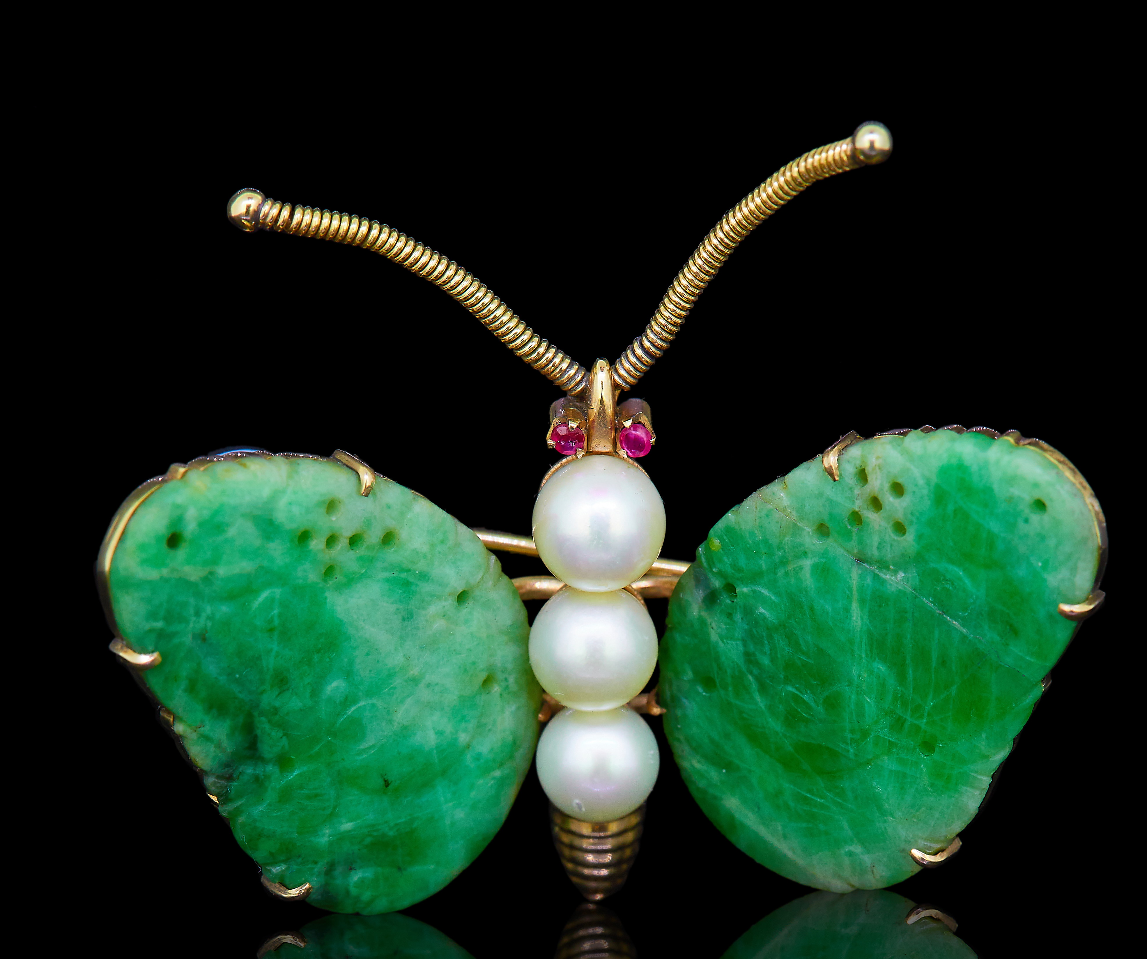 JADE PEARL AND RUBY BUTTERFLY BROOCH