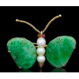 JADE PEARL AND RUBY BUTTERFLY BROOCH