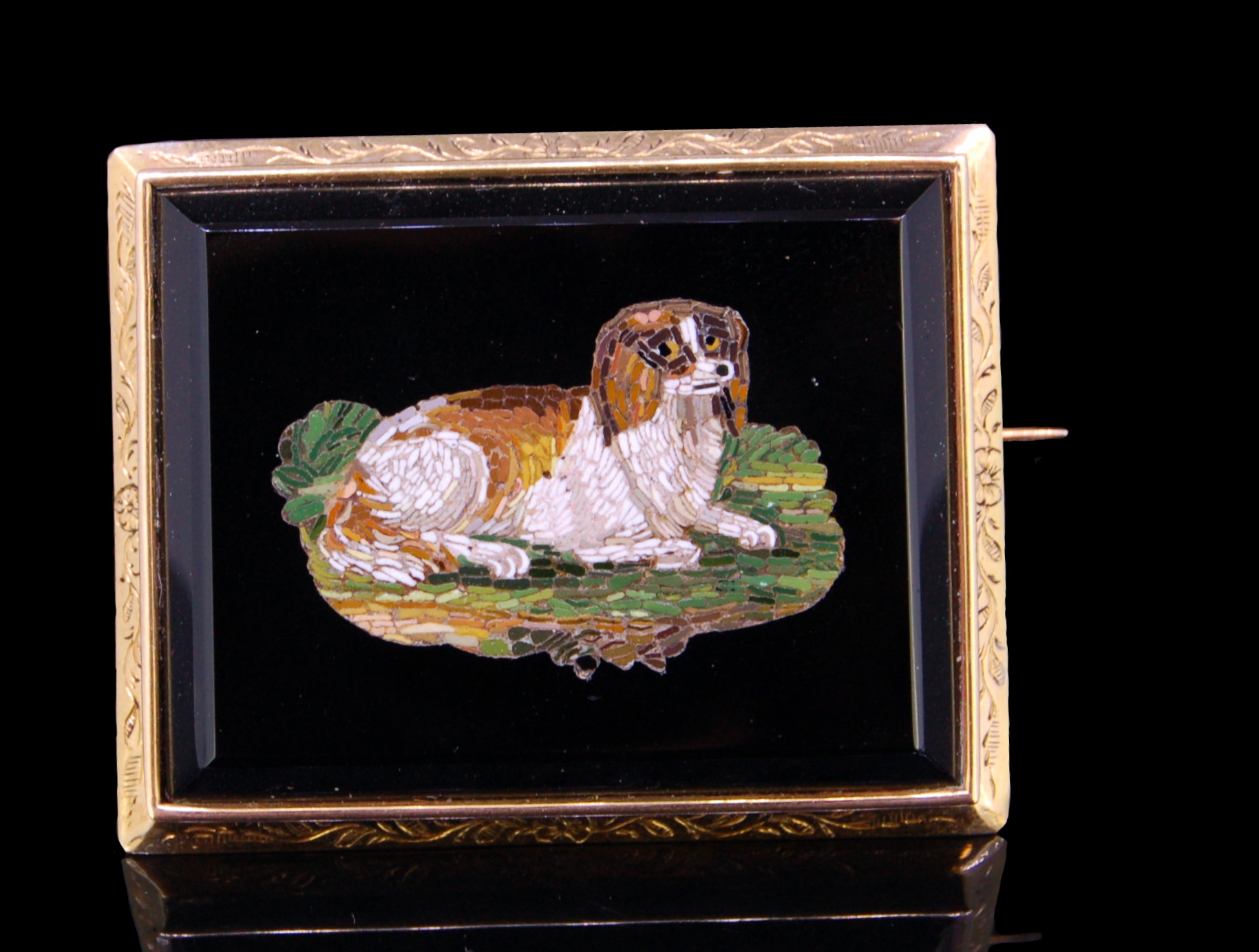 ANTIQUE MICRO MOSAIC DOG BROOCH