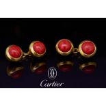 CARTIER, PAIR OF CORAL CUFFLINKS