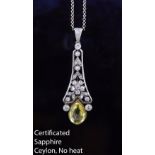 3.40 CT. CEYLON SAPPHIRE AND DIAMOND DROP PENDANT