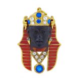 ANTIQUE CARVED ONYX AND ENAMEL PHARAOH PENDANT