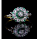 EMERALD AND DIAMOND CLUSTER RING