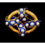 ANTIQUE PEARL AND ENAMEL BROOCH