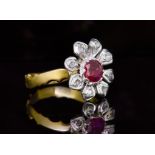 RUBY AND DIAMOND FLORAL CLUSTER RING