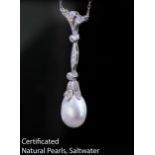 NATURAL PEARL AND DIAMOND DROP PENDANT NECKLACE