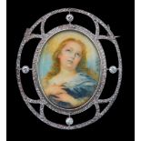 DIAMOND PORTRAIT MINIATURE BROOCH