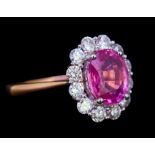 PINK SAPPHIRE AND DIAMOND CLUSTER RING