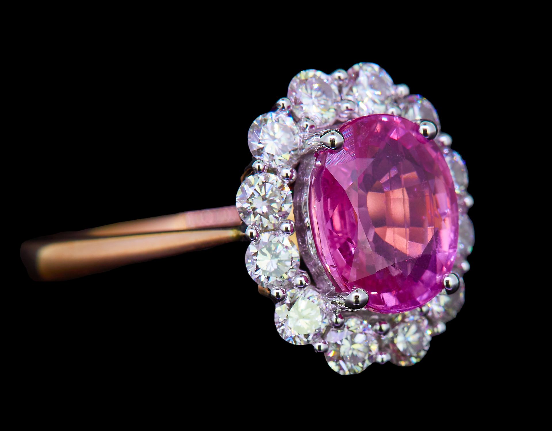 PINK SAPPHIRE AND DIAMOND CLUSTER RING