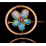 ANTIQUE OPAL AND PINK SAPPHIRE BROOCH