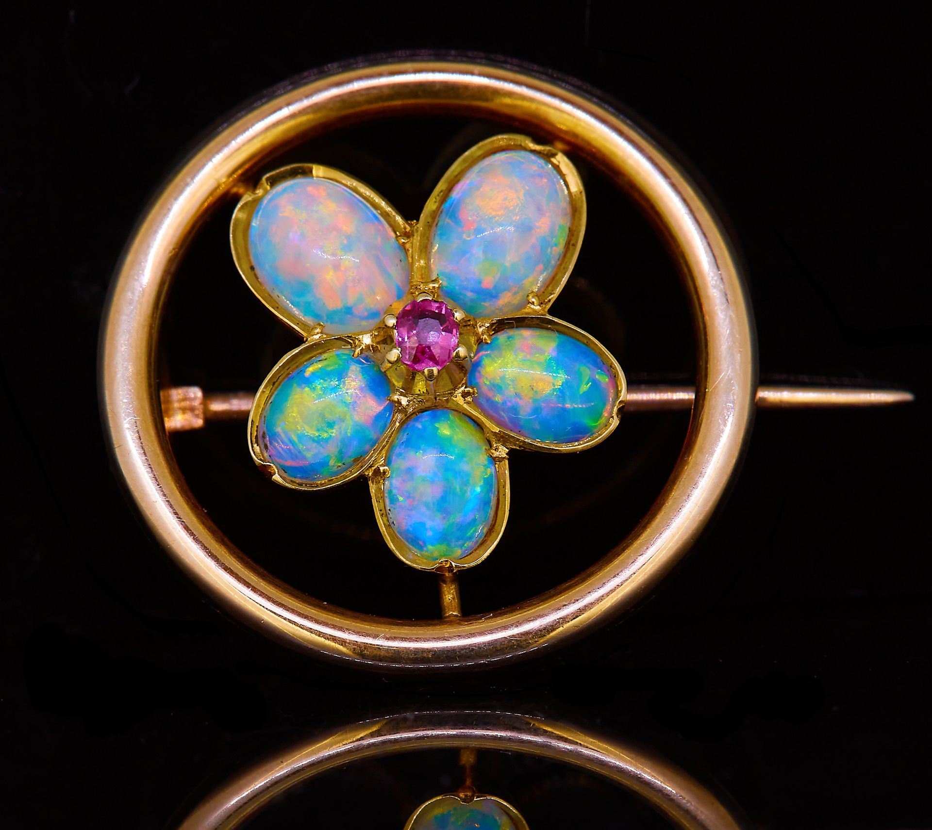 ANTIQUE OPAL AND PINK SAPPHIRE BROOCH