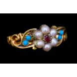 ANTIQUE VICTORIAN PEARL, RUBY AND TURQUOISE RING