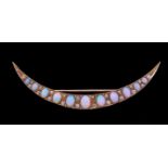 LARGE ANTIQUE OPAL AND DIAMOND CRESCENT BROOCH