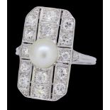 NATURAL SALTWATER PEARL AND DIAMOND RING
