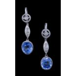 PAIR OF SAPPHIRE AND DIAMOND DROP EARRINGS