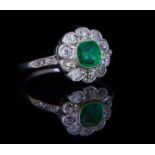 ANTIQUE EMERALD AND DIAMOND CLUSTER RING