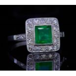 EMERALD AND DIAMOND CLUSTER RING