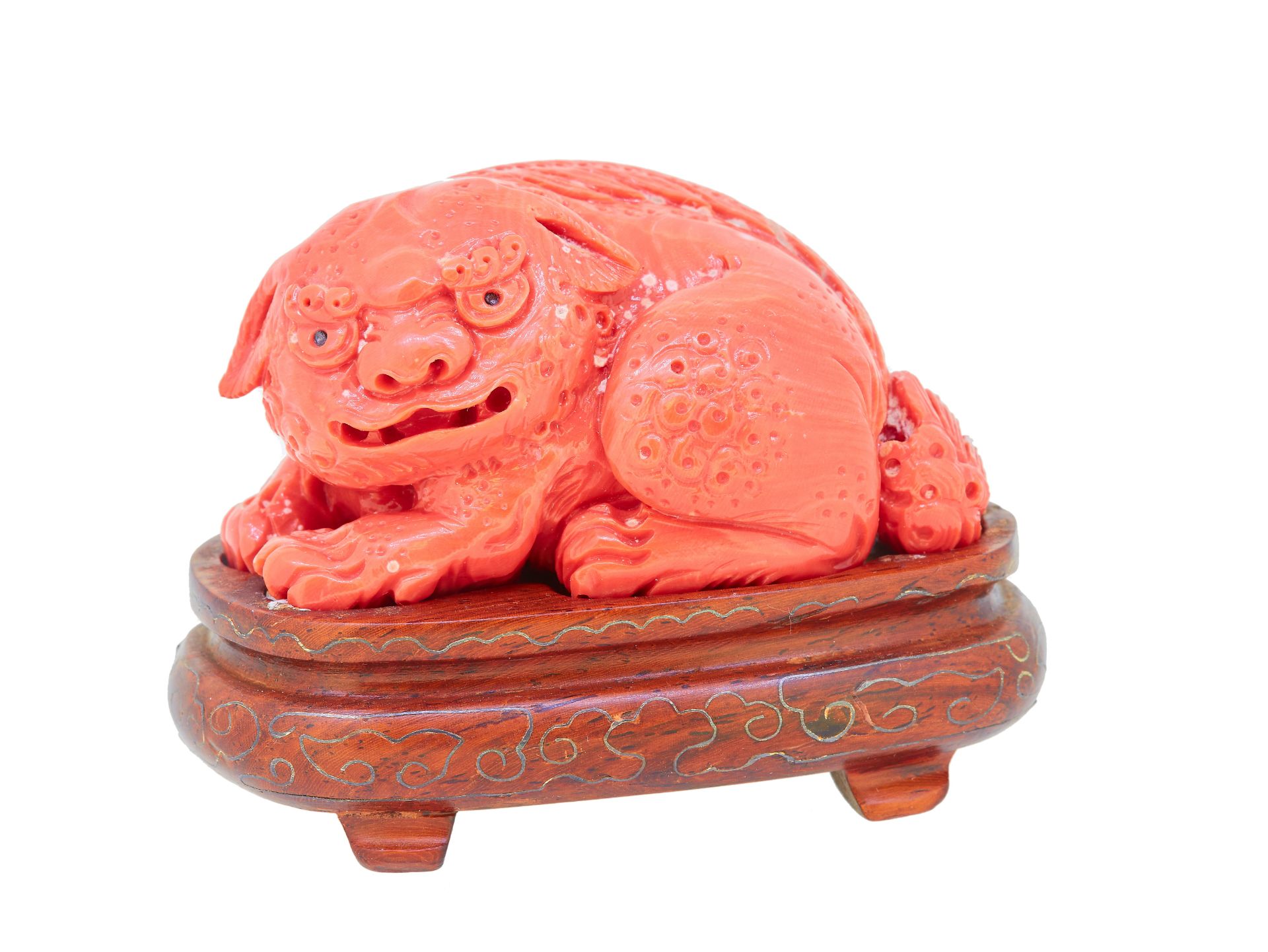 IMPORTANT CARVED CORAL LION STATUE