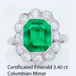 3.40 ct. COLOMBIAN EMERALD AND DIAMOND CLUSTER RING