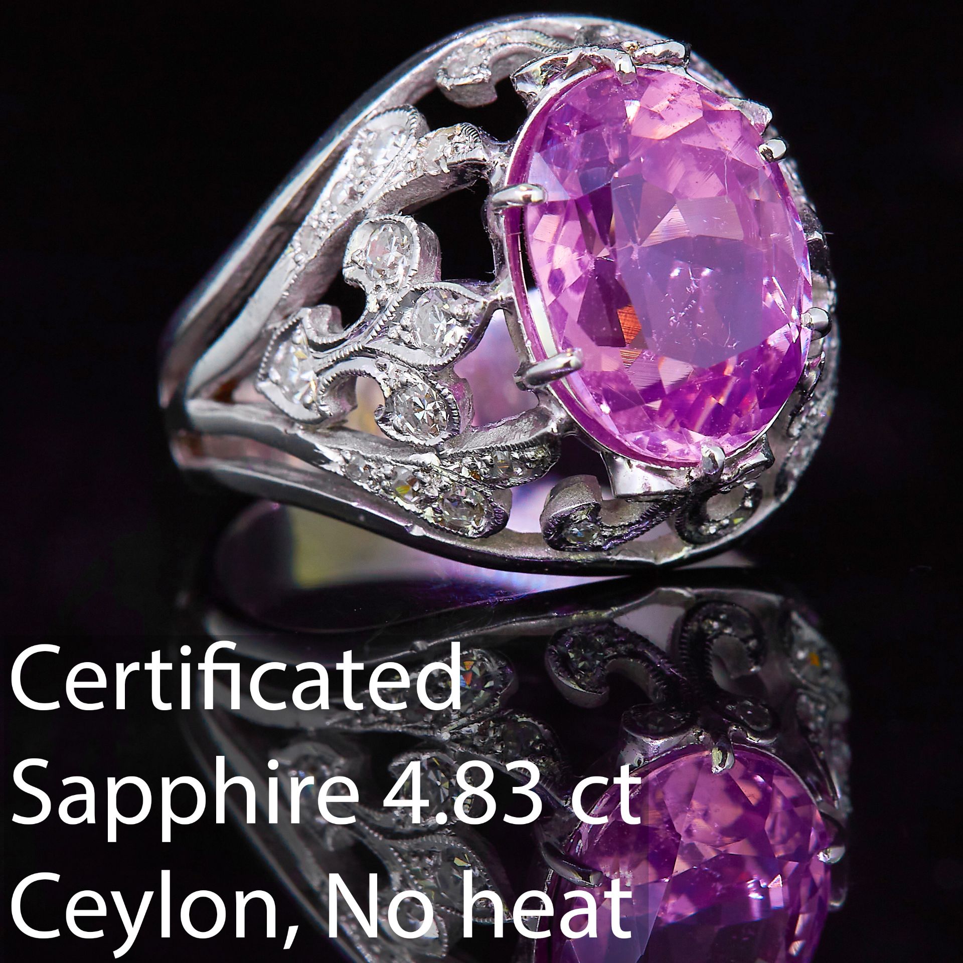 4.83 CT. CEYLON PINK SAPPHIRE AND DIAMOND DRESS RING