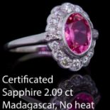 2.09 ct. PINK SAPPHIRE AND DIAMOND CLUSTER RING