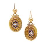 ANTIQUE VICTORIAN PAIR OF ENAMEL AND PEARL DROP EARRINGS