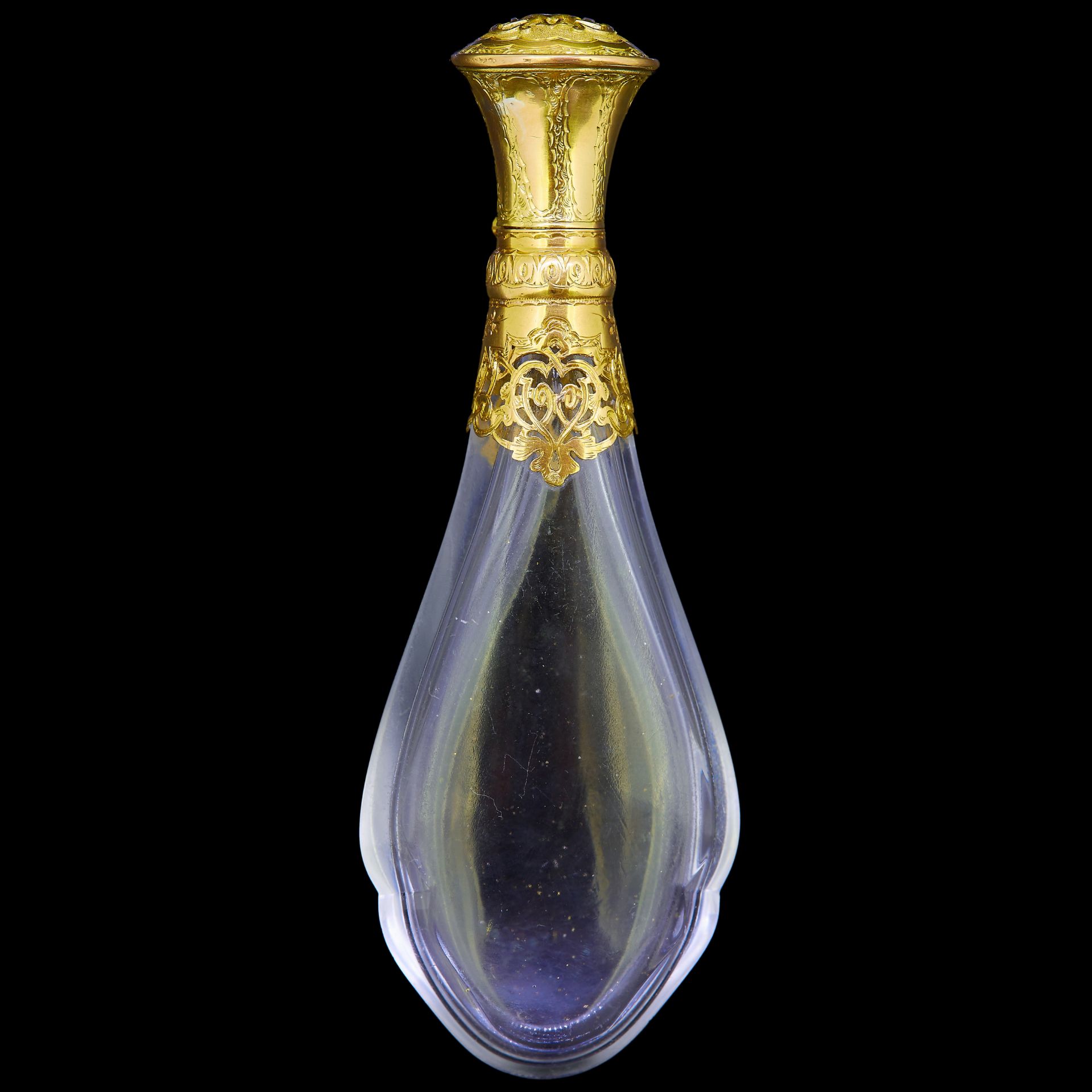 ANTIQUE ROCK CRYSTAL AND GOLD PERFUM BOTTLE
