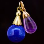 A LAPIS LAZULI PENDANT AND AN AMETHYST PENDANT (2)