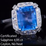 CERTIFICATED 4.95 SAPPHIRE AND DIAMOND CLUSTER RING