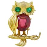 TOURMALINE AND PERIDOT OWL BROOCH