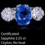 CERTIFICATED SAPPHIRE AND DIAMOND 3-STONE RING