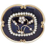 ANTIQUE VICTORIAN PEARL AND ENAMEL BROOCH