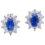PAIR OF SAPPHIRE AND DIAMOND CLUSTER STUD EARRINGS