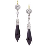 PAIR OF ONYX AND DIAMOND DROP EARRINGS